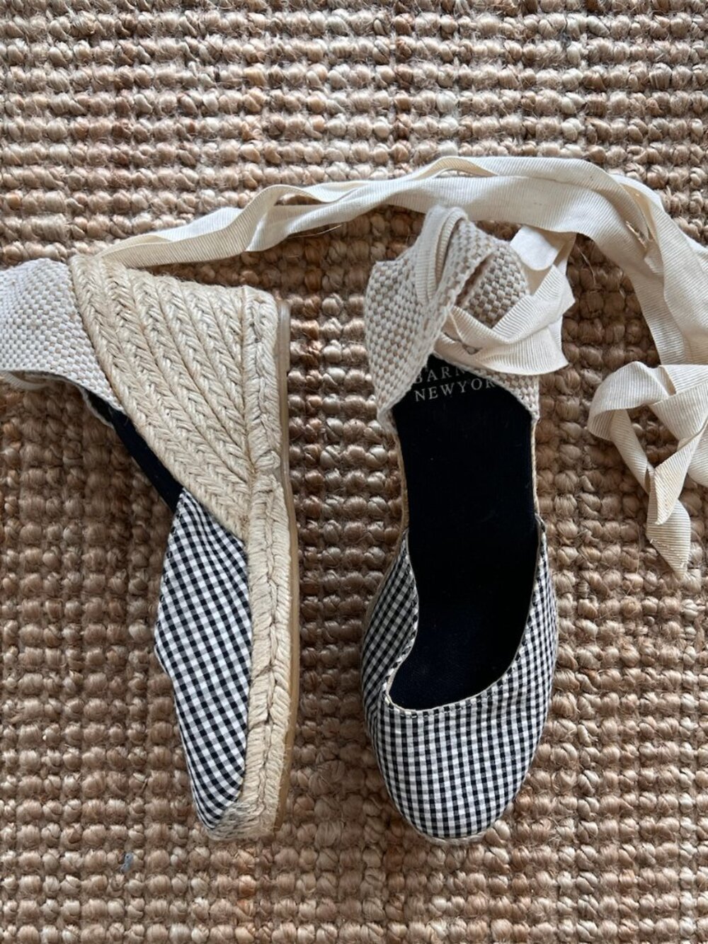 Vintage Barney's NY Gingham Cottagecore Espadrille Wedges